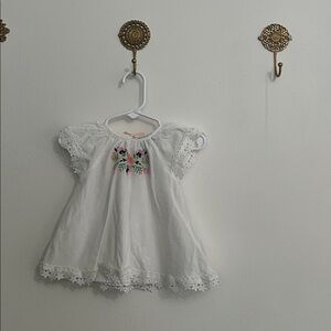 Cynthia Rowley White Dress with Pink and Green Floral Embroidery